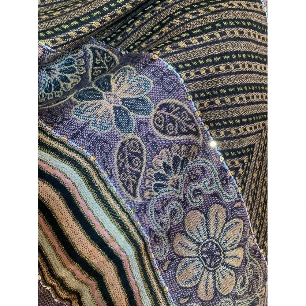 Boho Paisley Floral Sequin Fringe Scarf Shawl Wrap Brown Purple Gold